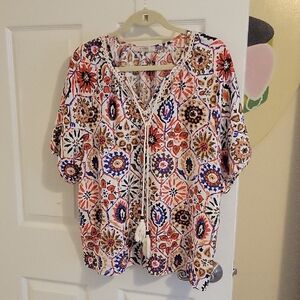 ViVilli Boho SzLG Multicolor Geometric tassel, crochet Print Blouse